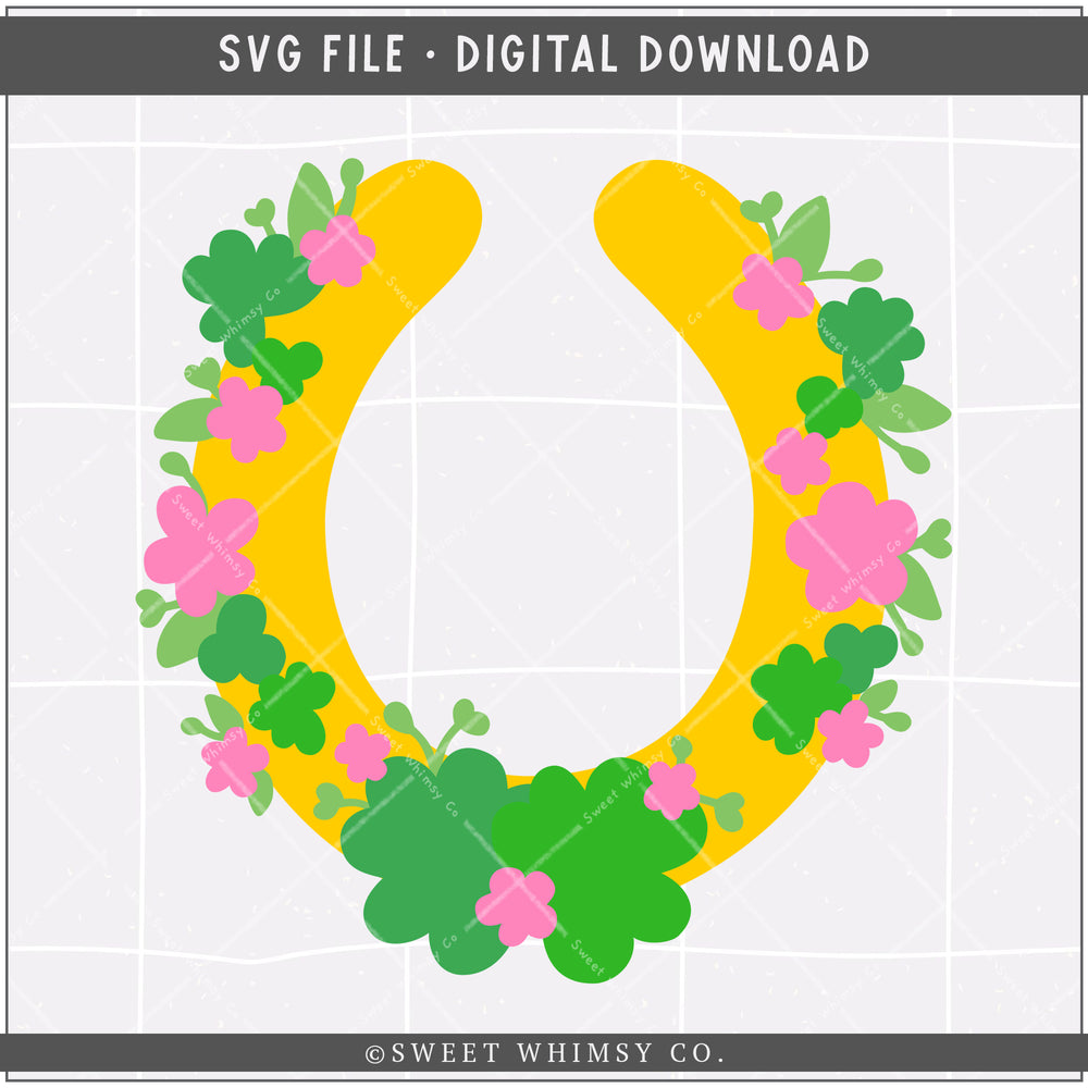 Pink Floral Lucky Horseshoe SVG