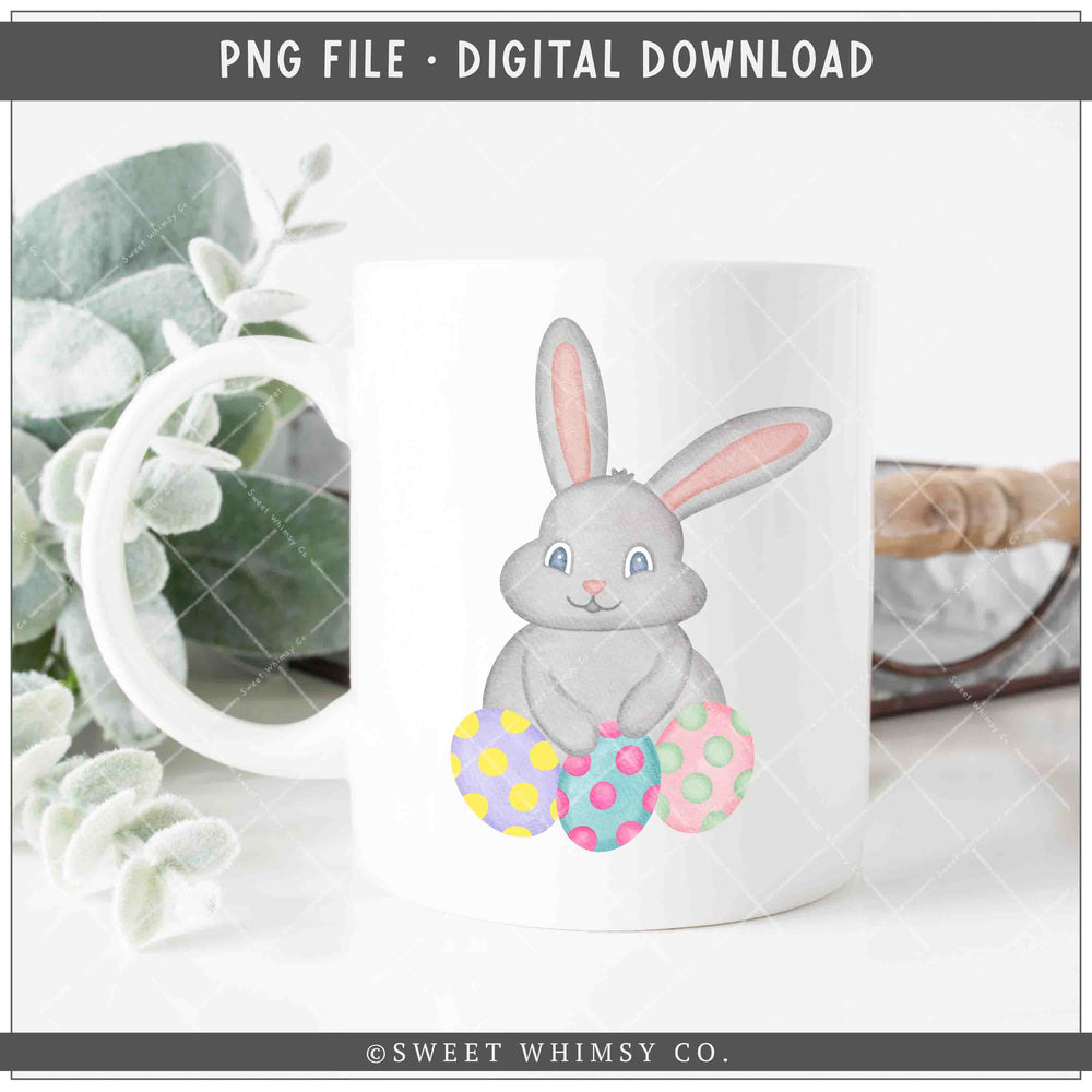 Grey Bunny Easter Eggs PNG
