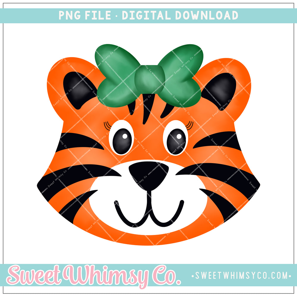 Tiger Girl Green Bow PNG