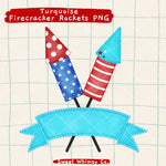 Firecracker Rockets Turquoise Fancy Banner PNG