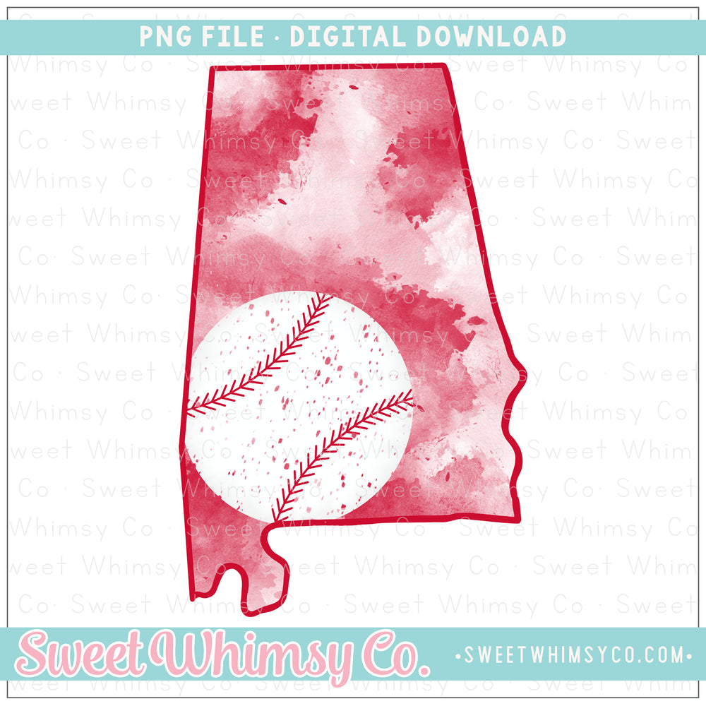 Alabama Red & White Baseball State PNG