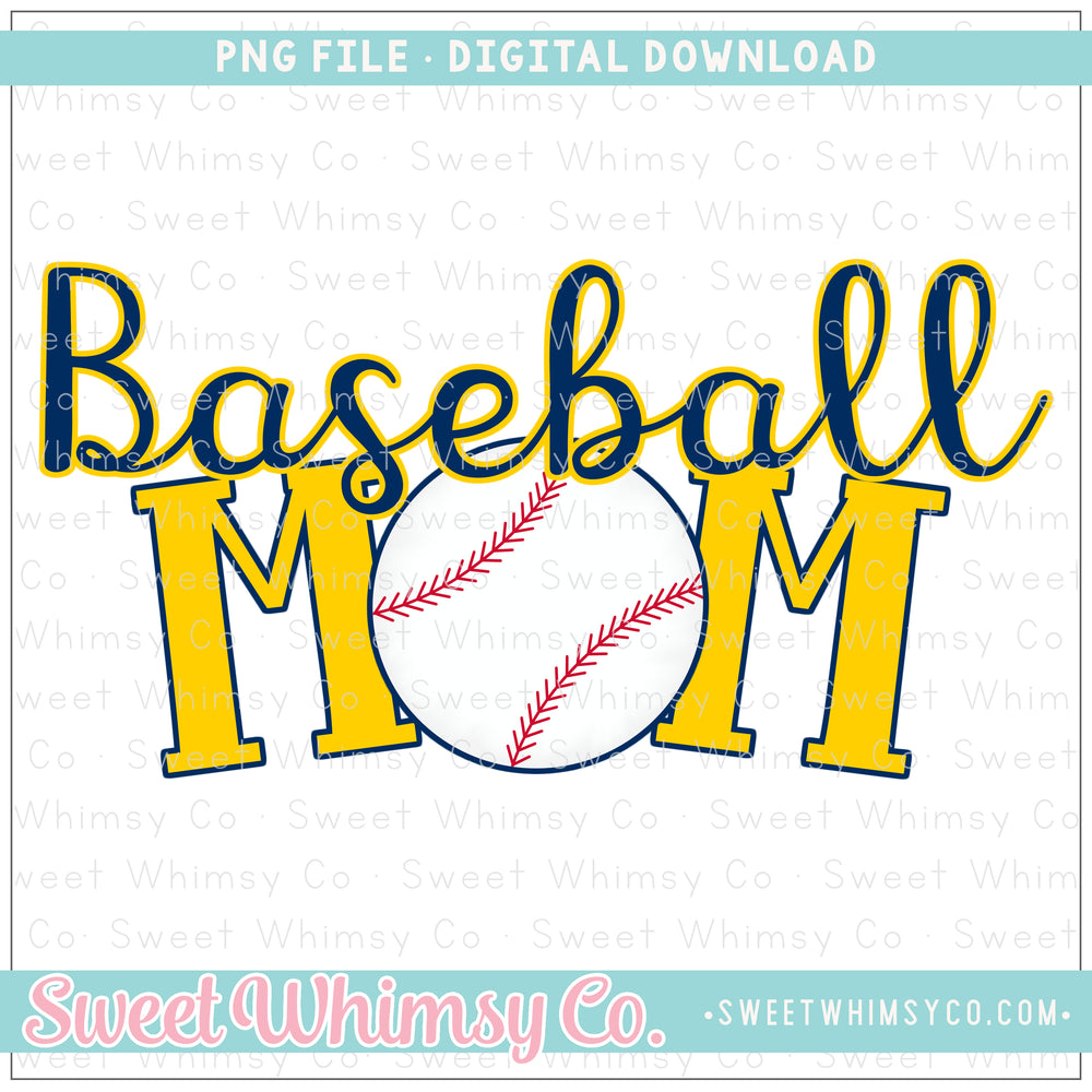 Baseball Mom Navy & Yellow PNG