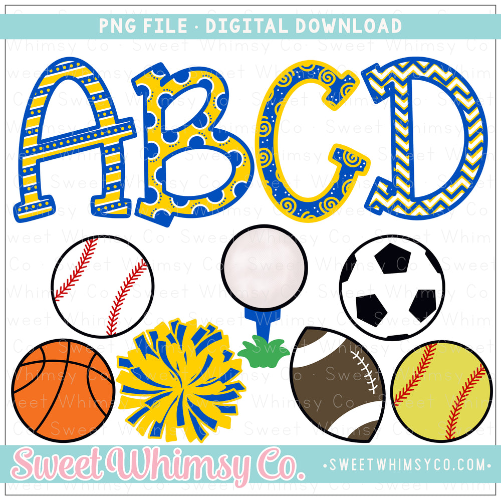 Blue & Yellow Game Day PNG Alphabet