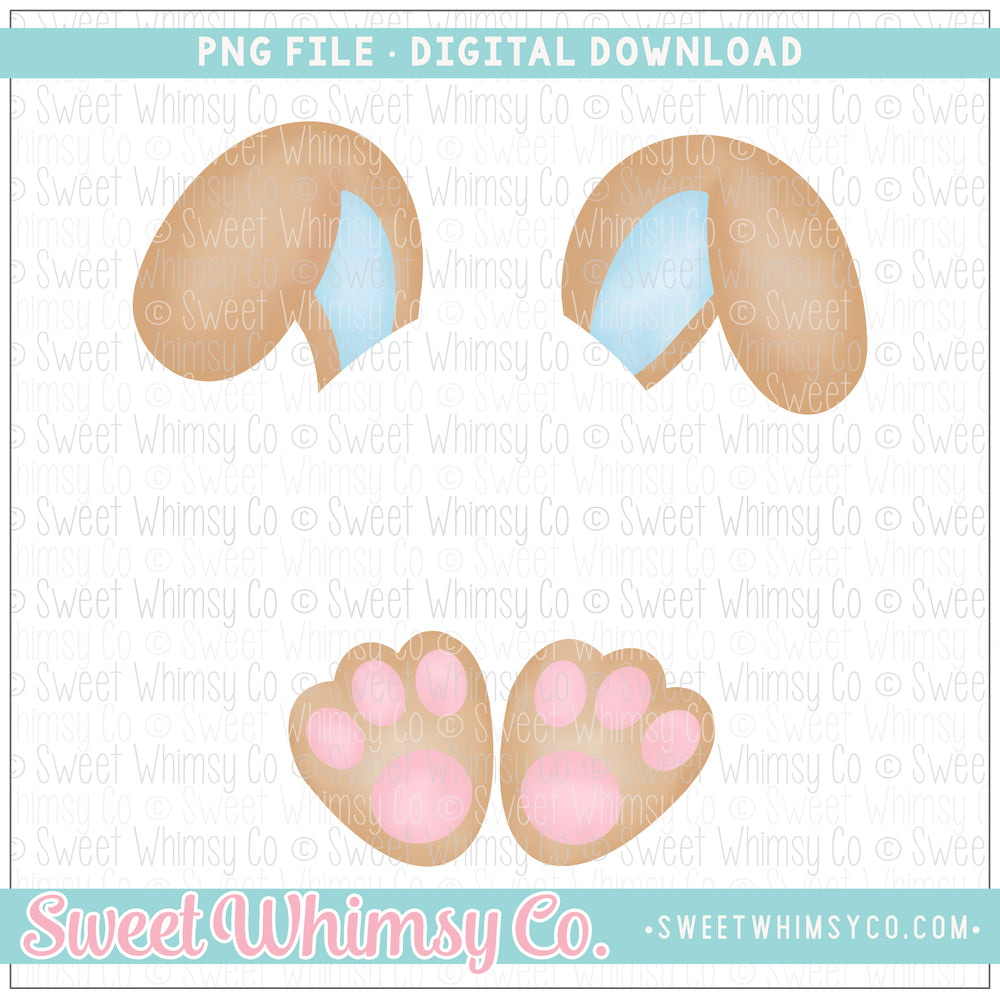 Brown & Light Blue Bunny Ears & Feet PNG