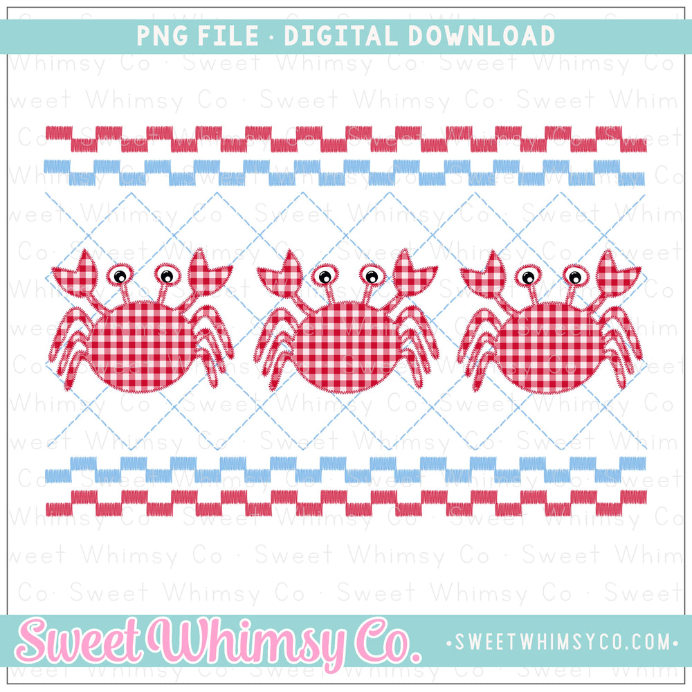 Crab Faux Smocked Red and Blue PNG