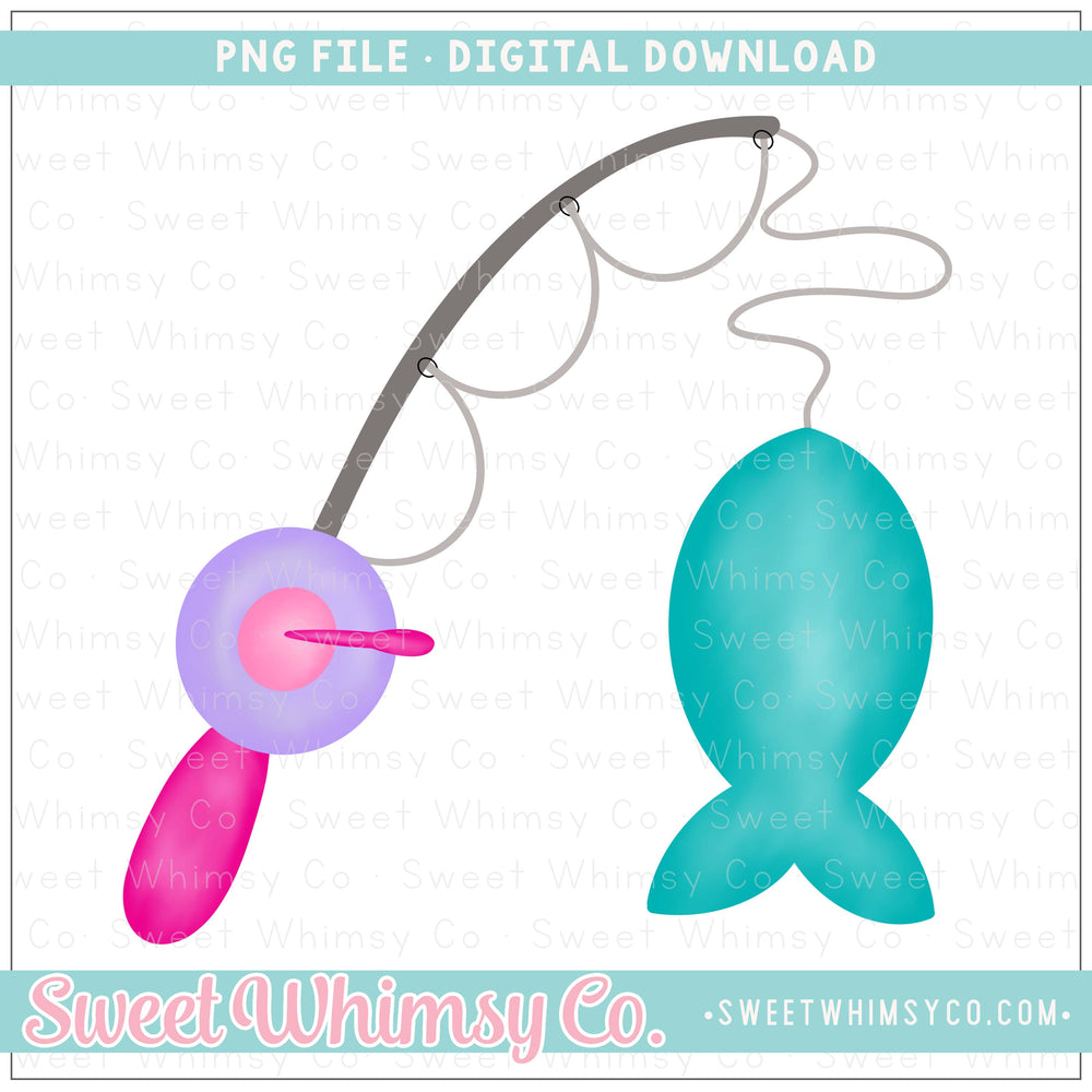 Fishing Pole Catch Pink & Turquoise PNG