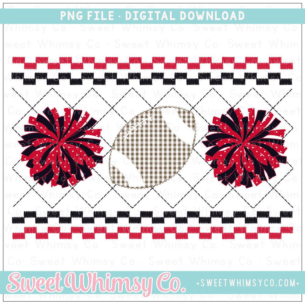 Football Cheer PomPom Red and Black Faux Smocked PNG