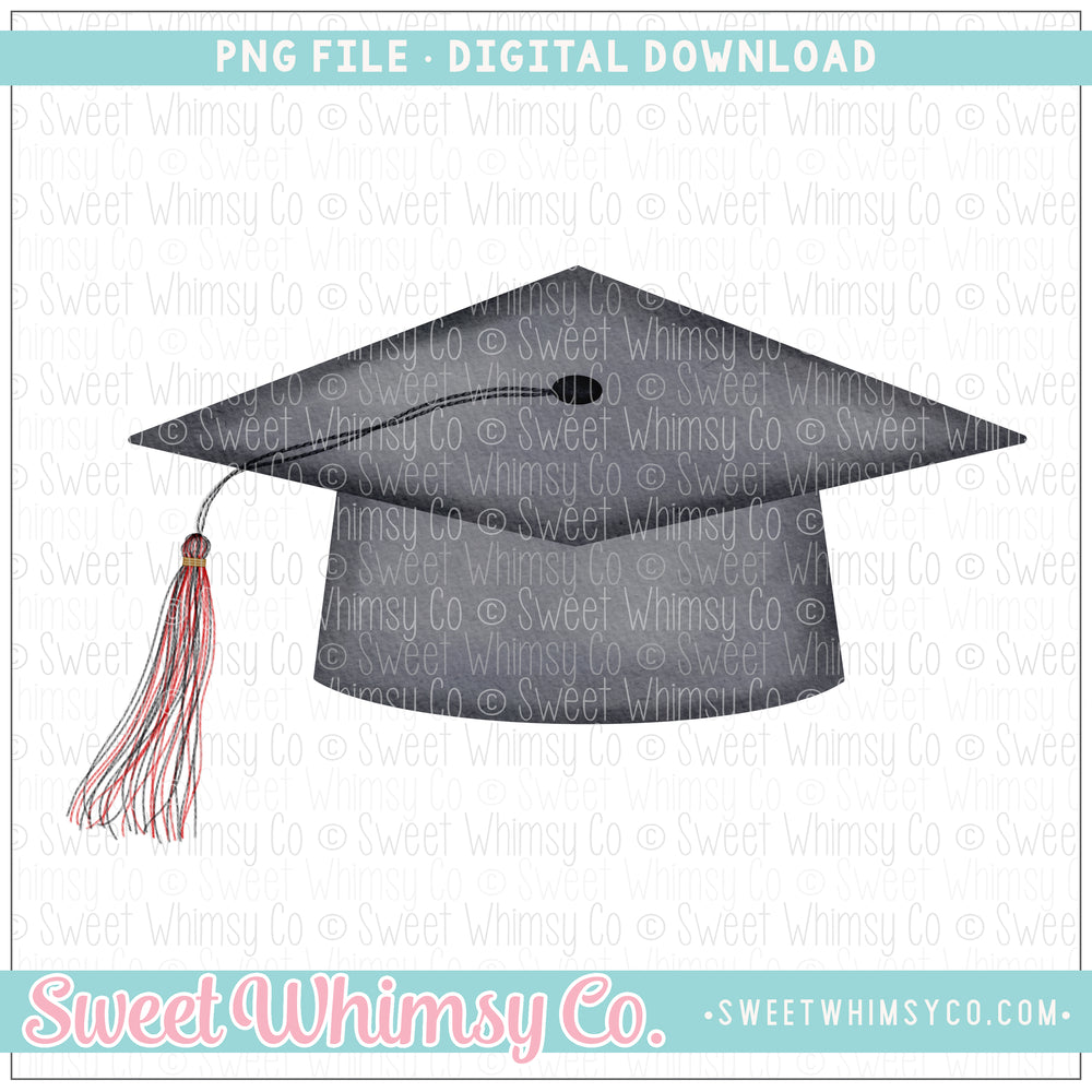 Graduation Hat Black Red PNG
