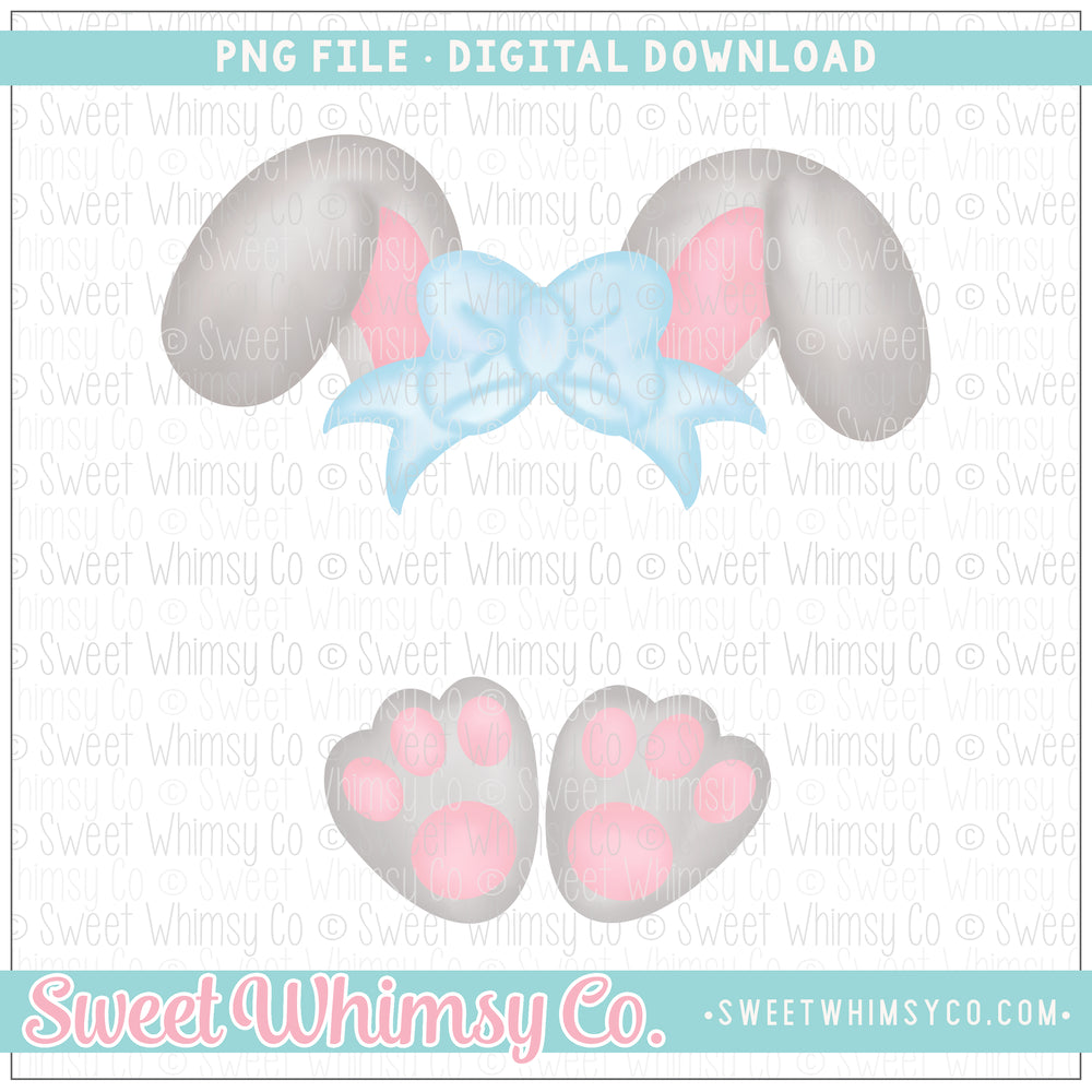 Grey & Light Blue Bunny Bow Ears & Feet PNG