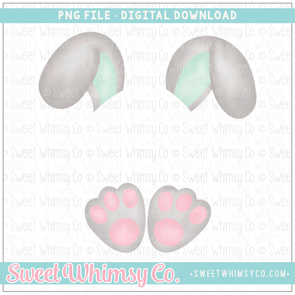 Grey & Mint Bunny Ears & Feet PNG