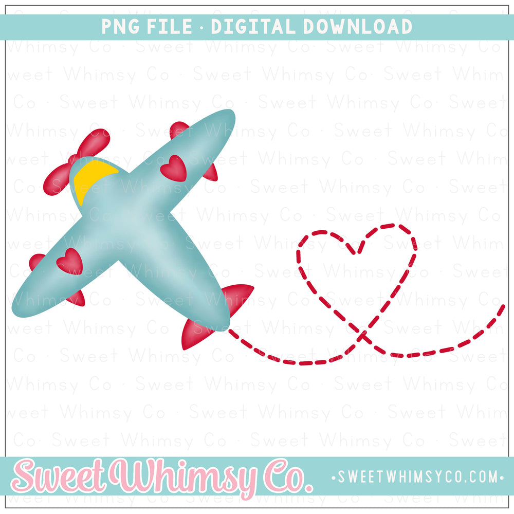 Valentine Aqua & Red Airplane PNG