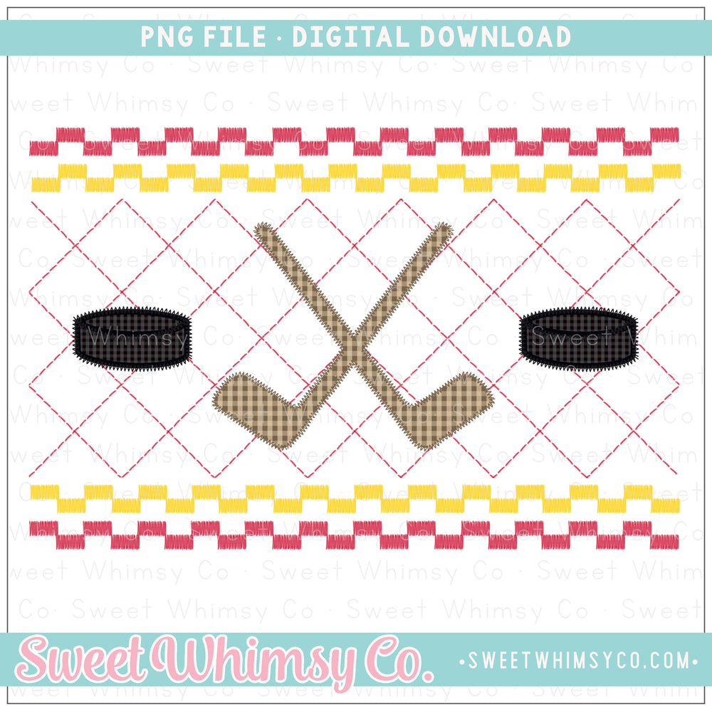 Hockey Yellow and Red Faux Smocked PNG
