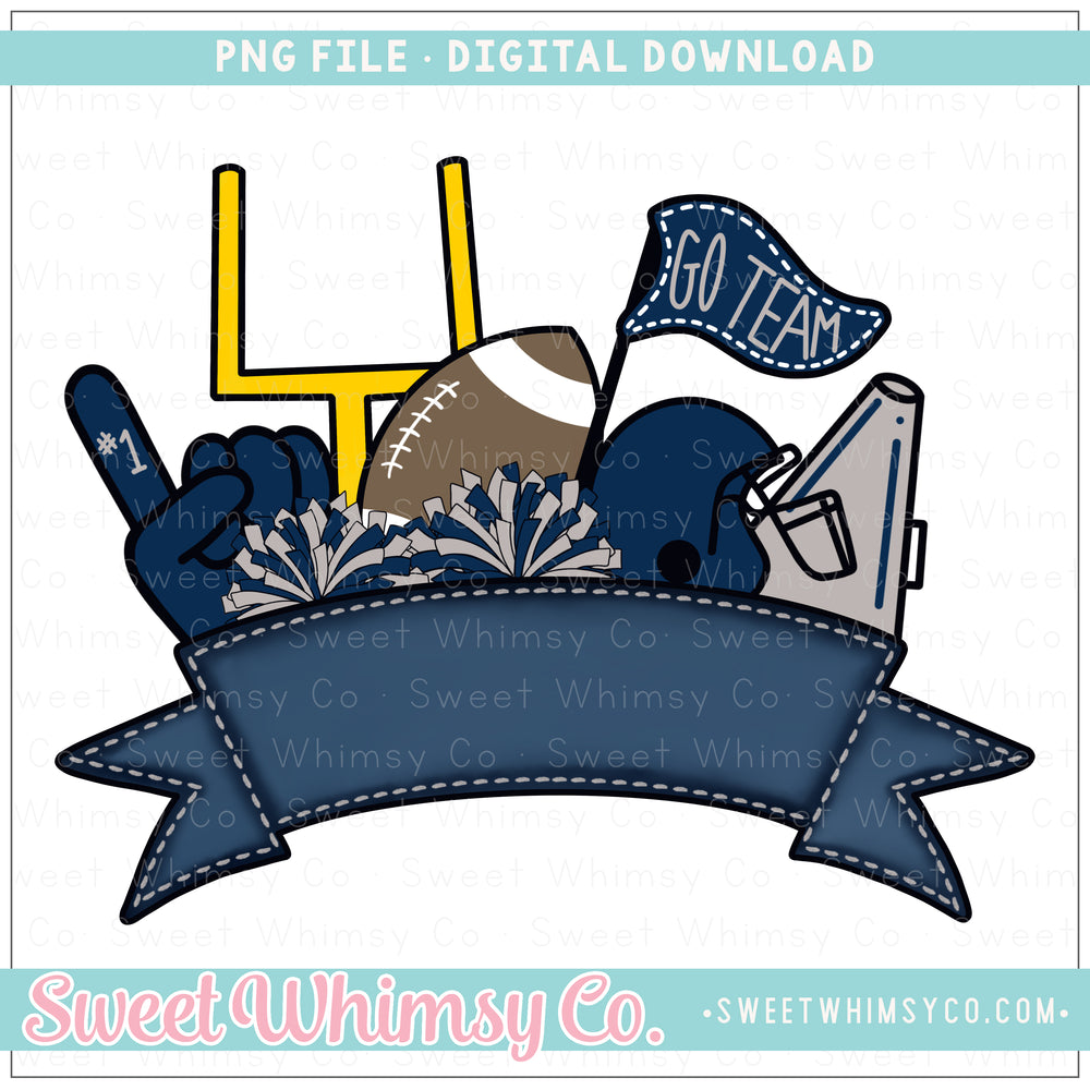 Navy Silver Football Fancy Banner PNG