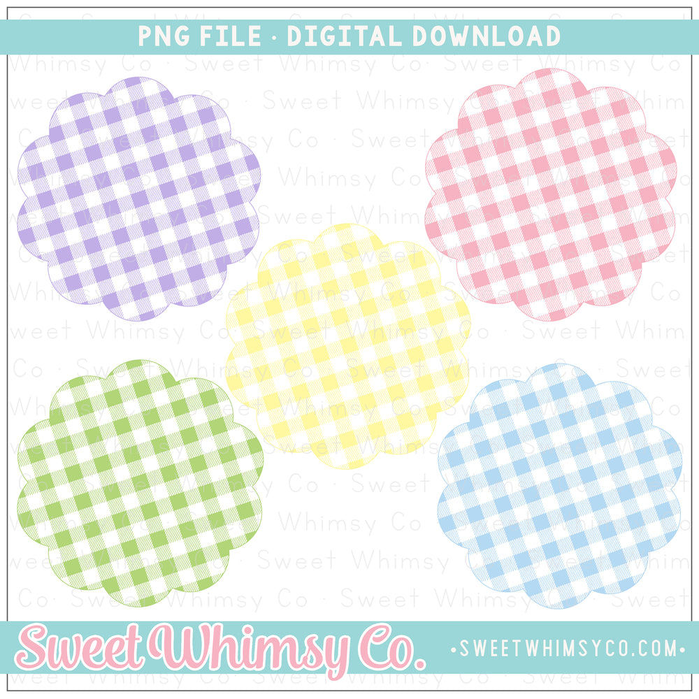 Pastel Buffalo Check Scallop Background Patches PNG