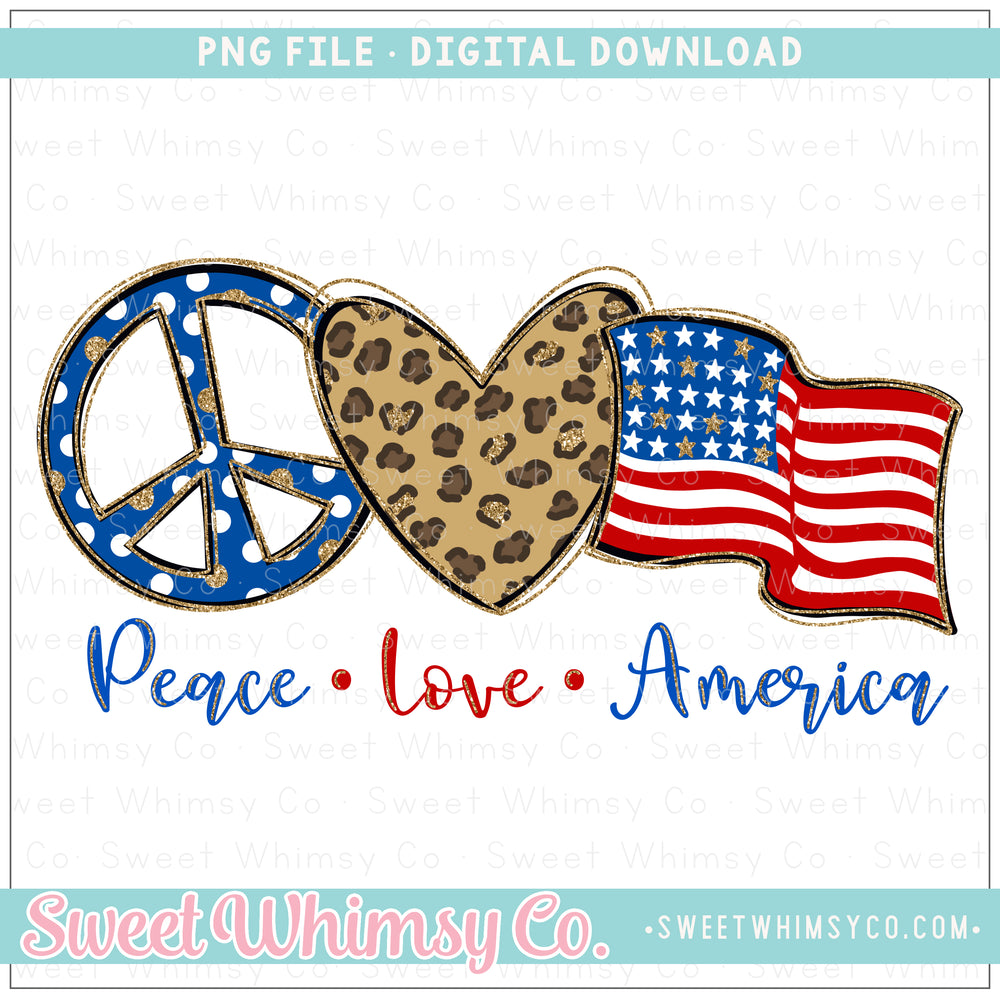 Peace Love America Blue Dot Leopard Gold PNG