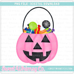 Pink Trick or Treat Pumpkin Candy Bucket PNG