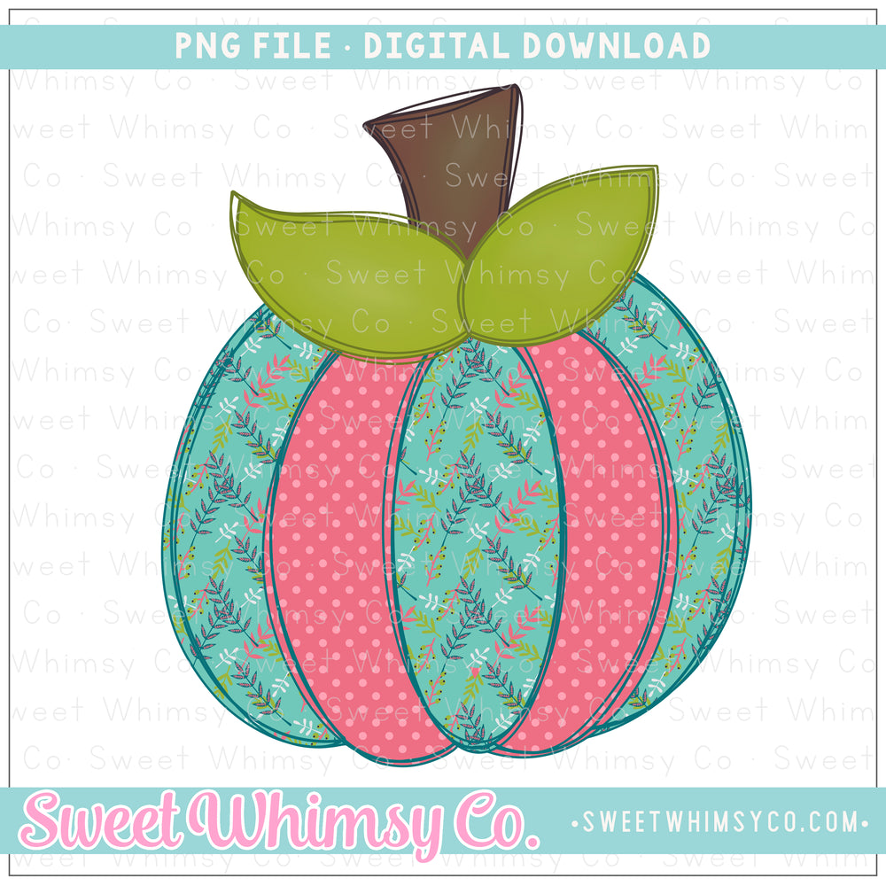 Pink & Turquoise Floral Pumpkin PNG