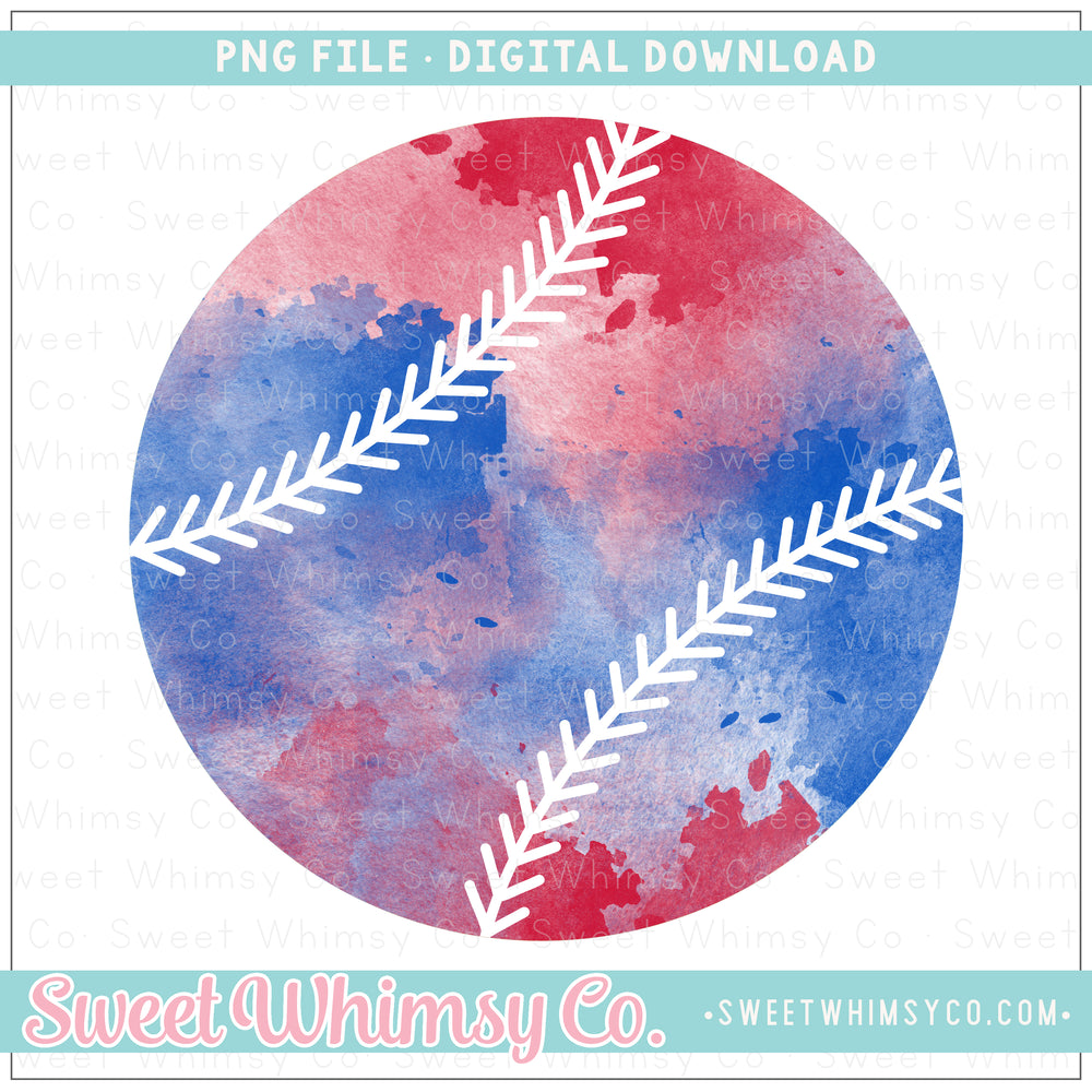Red & Blue Watercolor Baseball PNG