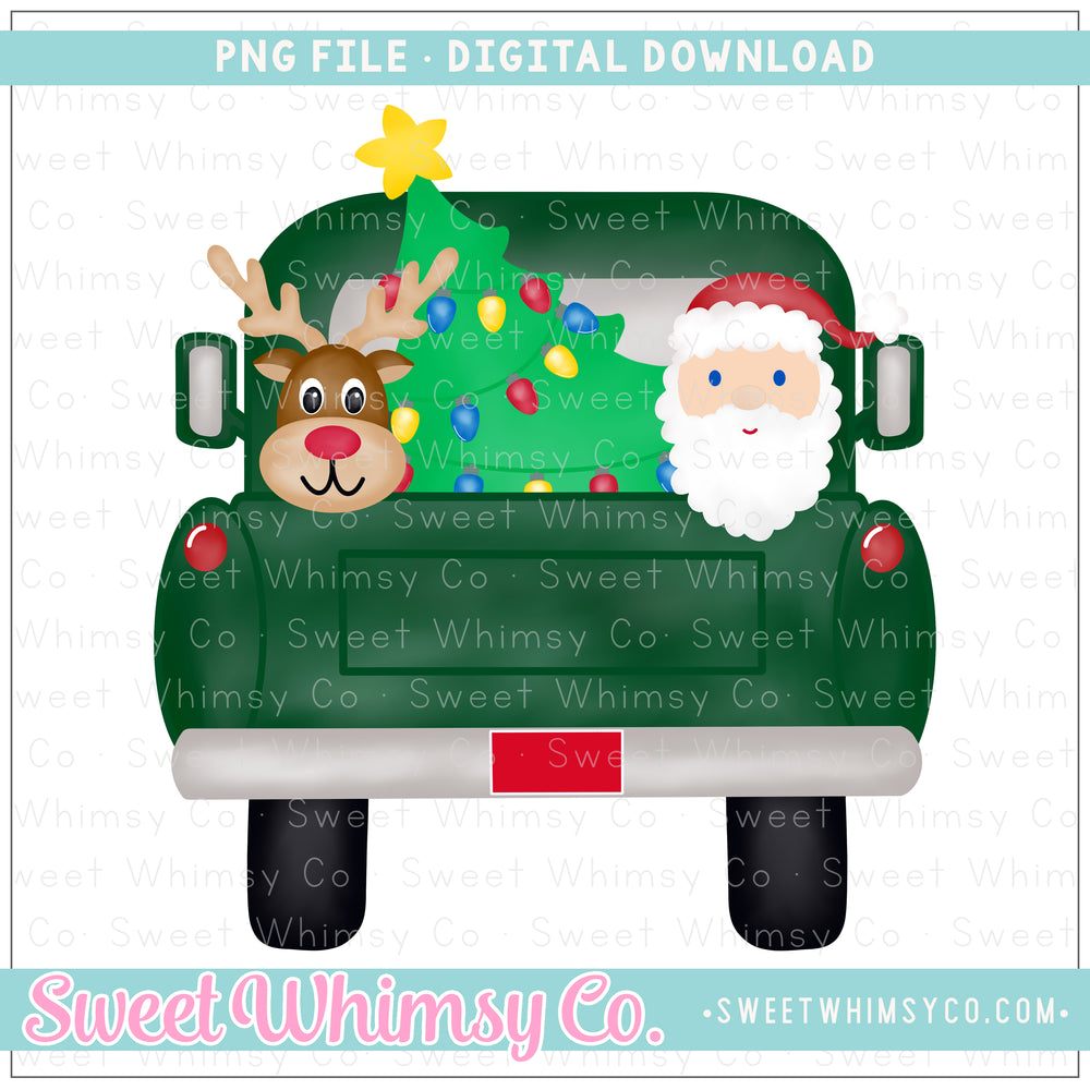 Santa, Reindeer, Christmas Tree Pickup Truck PNG