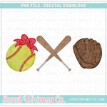Softball Red Bow Trio PNG