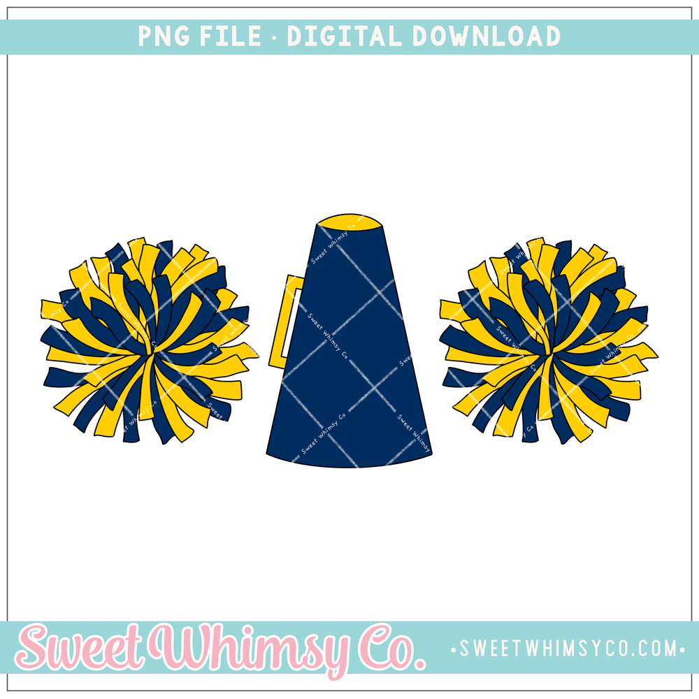 Navy Yellow Megaphone PomPoms PNG