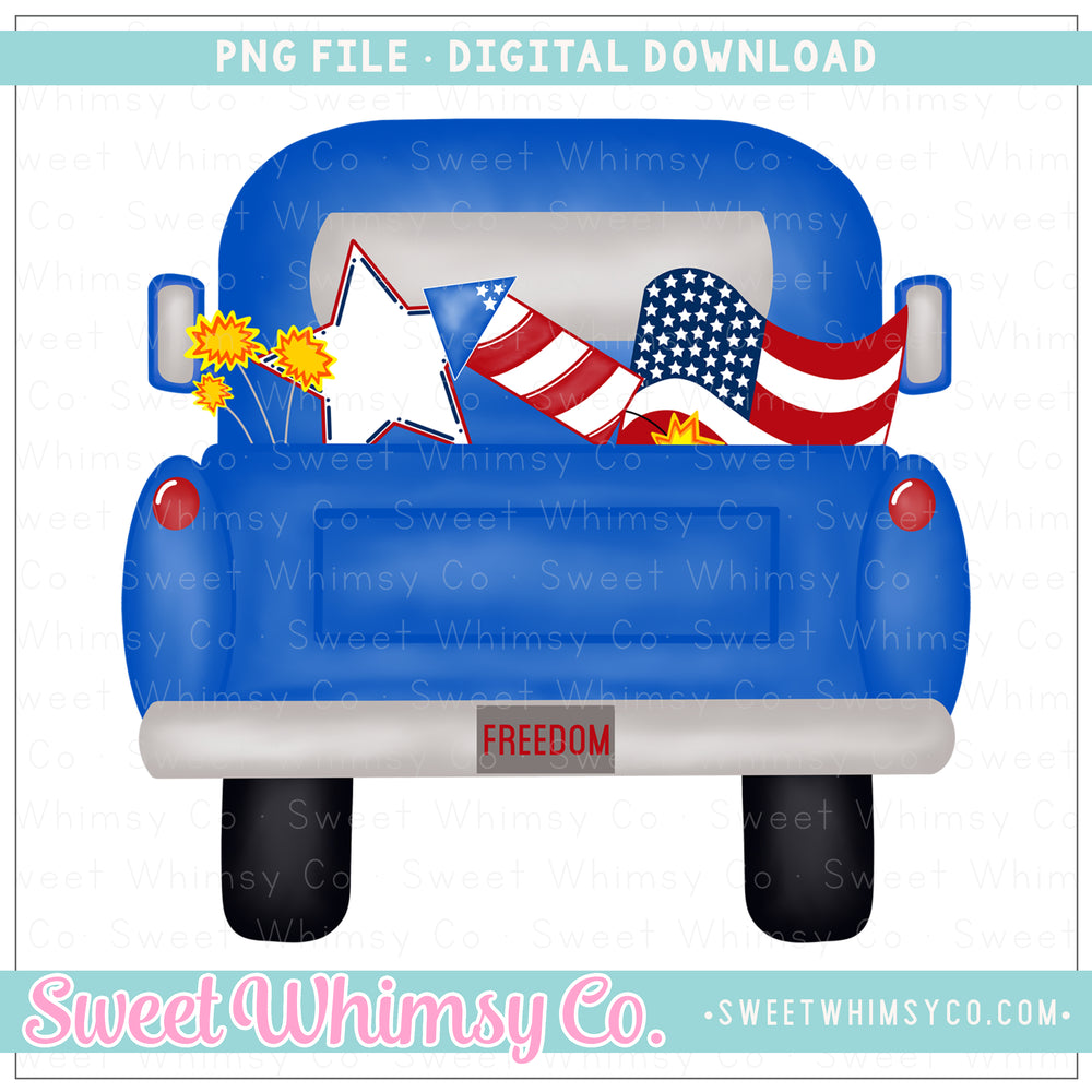 4th of July Blue Pickup Truck PNG