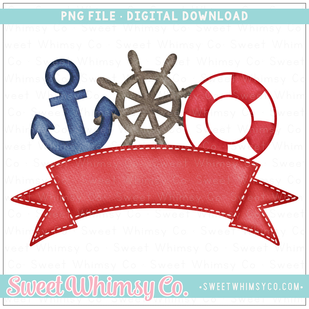 Anchor Ship Wheel Life Preserve Fancy Ribbon PNG