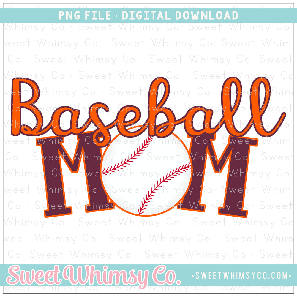 Baseball Mom Maroon & Orange PNG