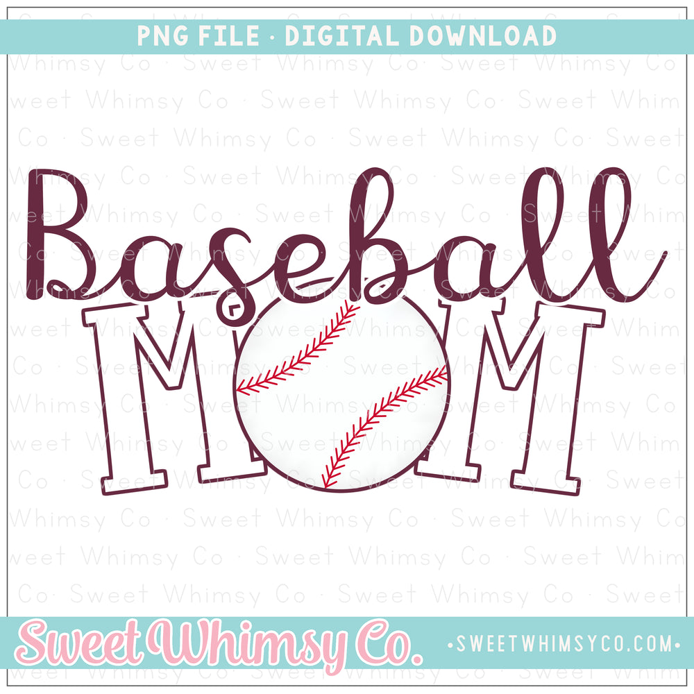 Baseball Mom Maroon & White PNG