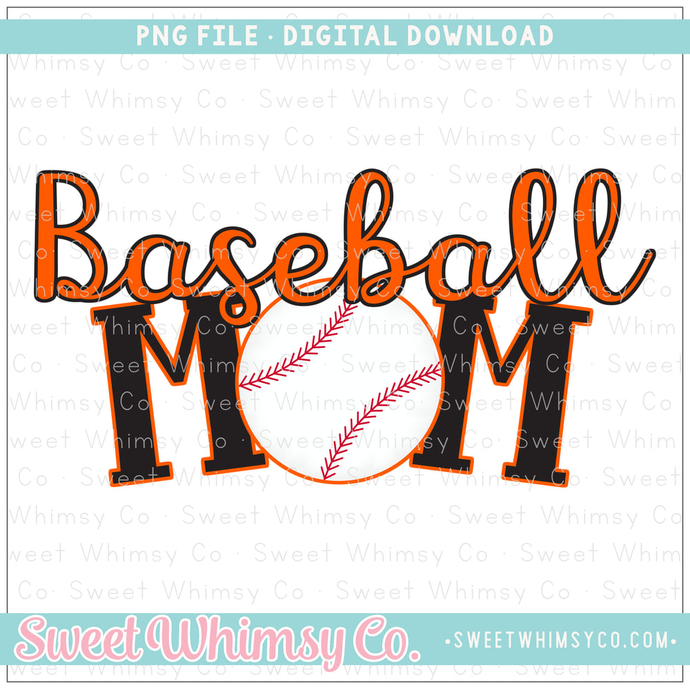 Baseball Mom Orange & Black PNG