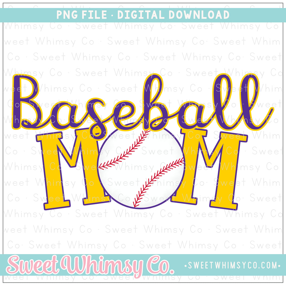 Baseball Mom Purple Yellow Gold PNG