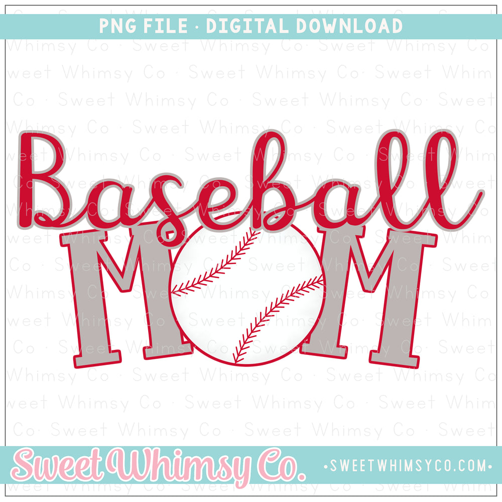Baseball Mom Crimson Red & Grey PNG