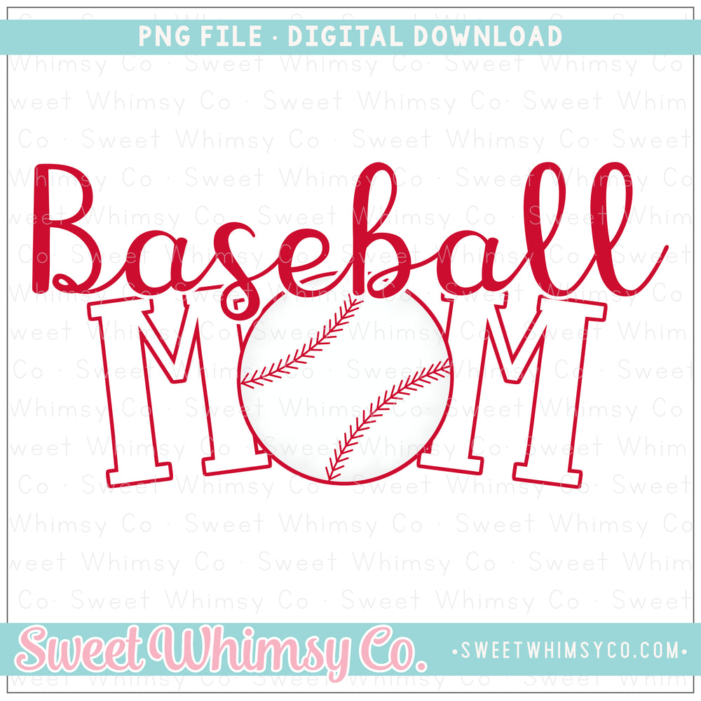 Baseball Mom Crimson Red & White PNG