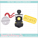 Christmas Bell Train Ticket Trio PNG