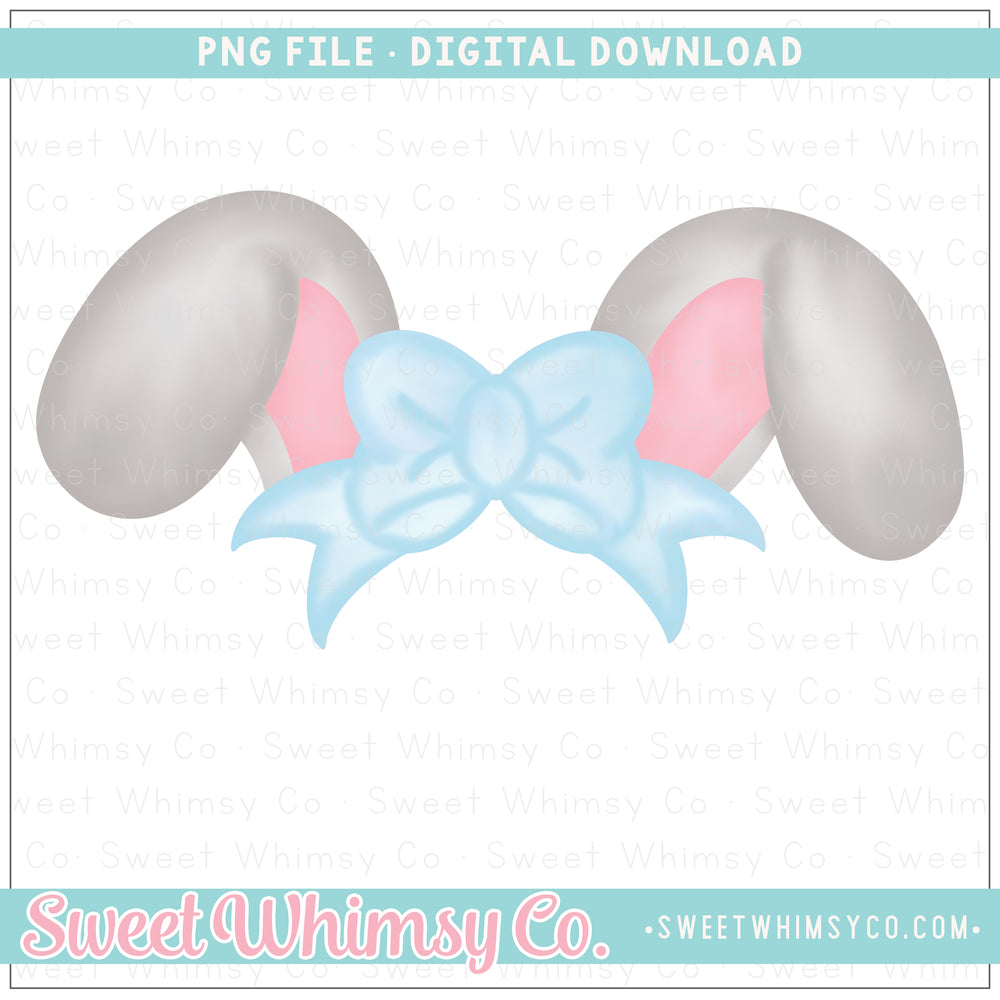 Blue & Grey Big Bow Bunny Ears Monogram Topper PNG
