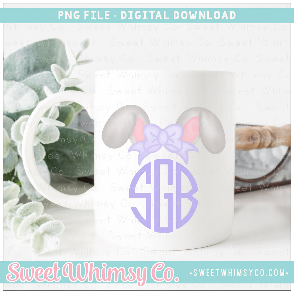 Lilac & Grey Big Bow Bunny Ears Monogram Topper PNG