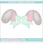 Mint & Grey Big Bow Bunny Ears Monogram Topper PNG