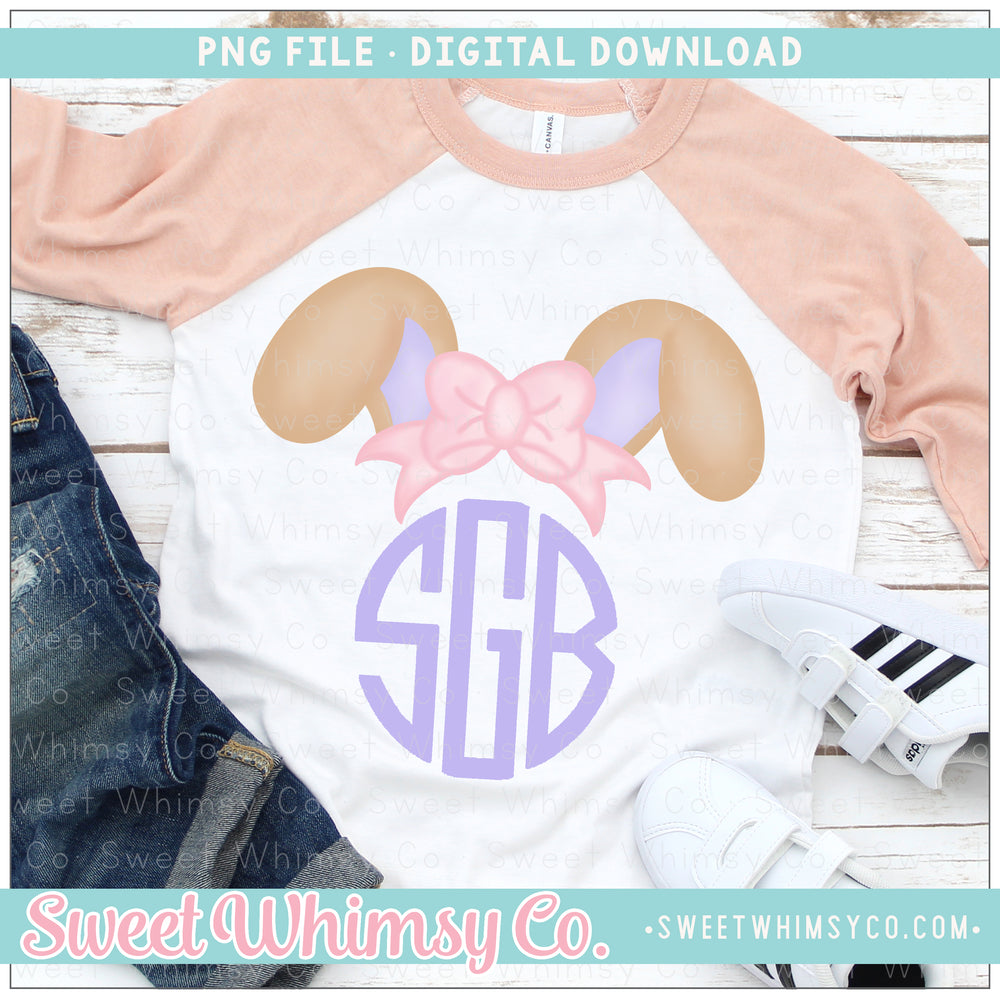 Pink & Grey Big Bow Bunny Ears Monogram Topper PNG