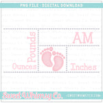 Pink & Grey Footprint Birth Announcement PNG