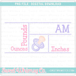 Pink & Purple Pacifier Birth Announcement PNG