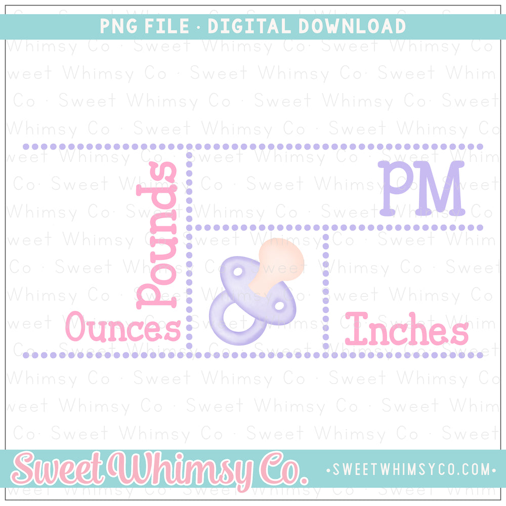 Pink & Purple Pacifier Birth Announcement PNG