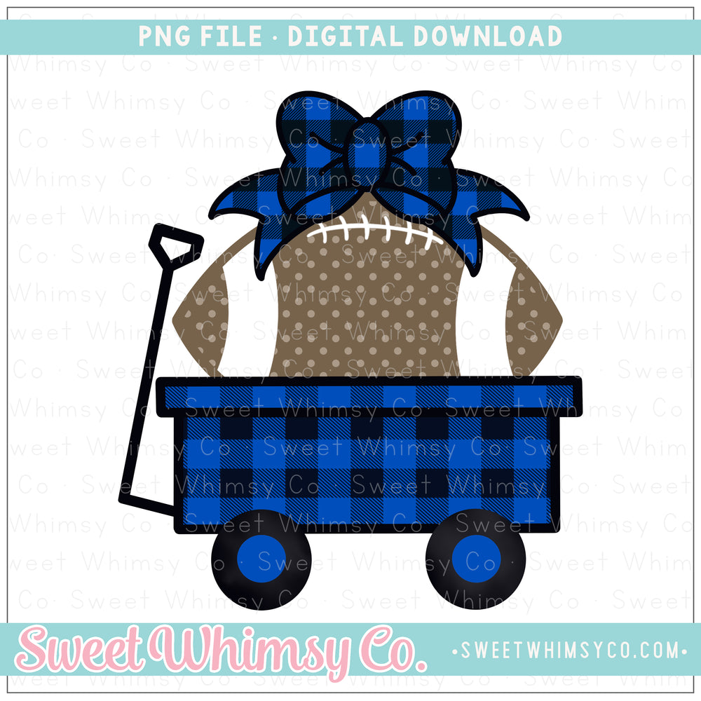 Blue & Black Football Wagon With Bow PNG