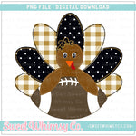 Black & Gold Faux Applique Football Turkey Girl PNG