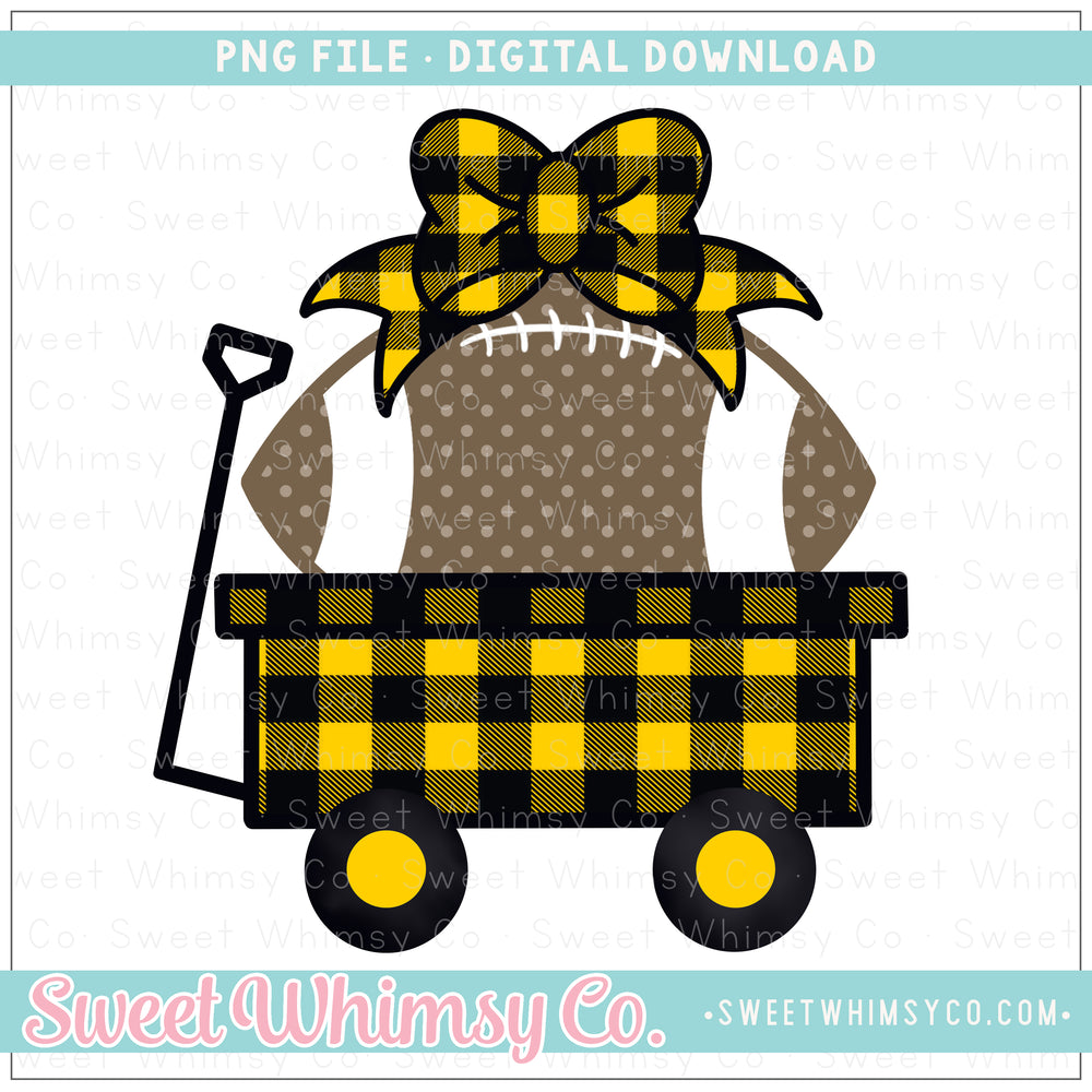 Yellow Gold & Black Football Wagon With Bow PNG