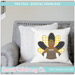 Black & Yellow Faux Applique Football Turkey Girl PNG