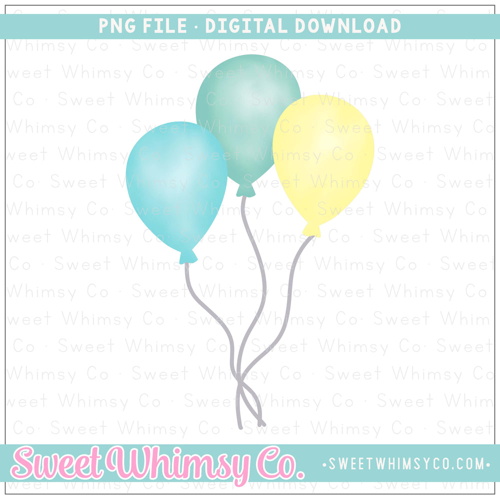 Party Balloon Bundle Blue, Green, & Yellow PNG
