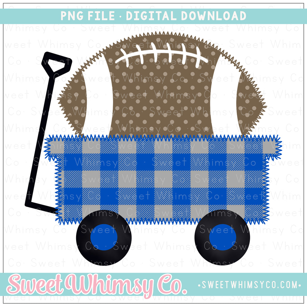 Blue & Grey Faux Stitched Football Wagon PNG