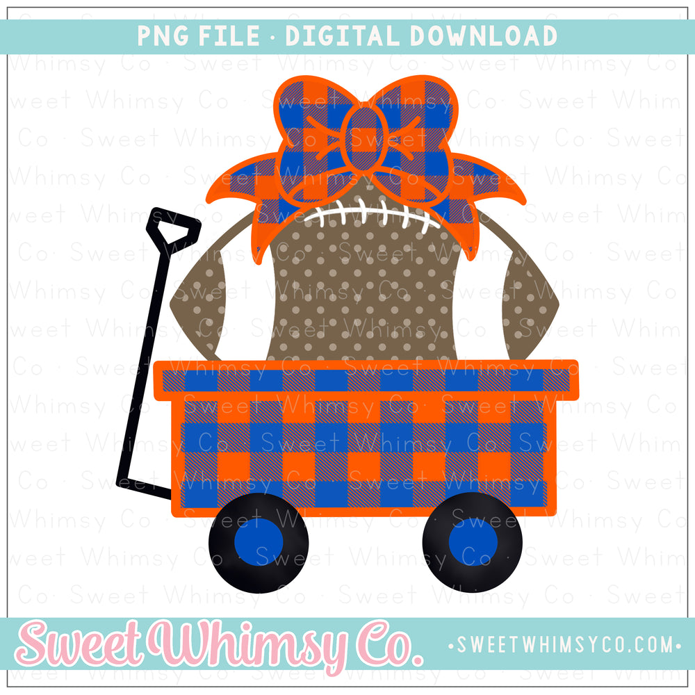 Royal Blue & Orange Football Wagon With Bow PNG