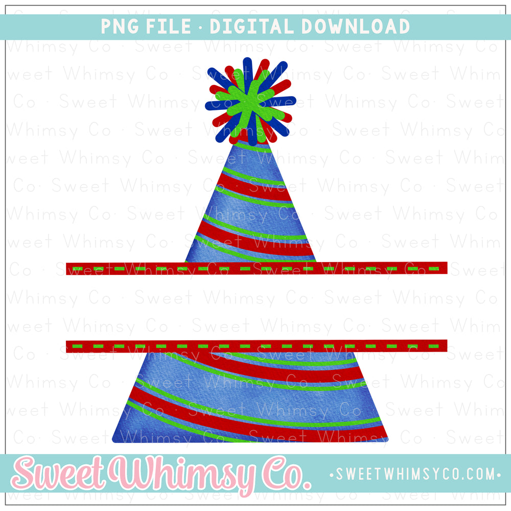 Blue & Red Split Party Hat PNG