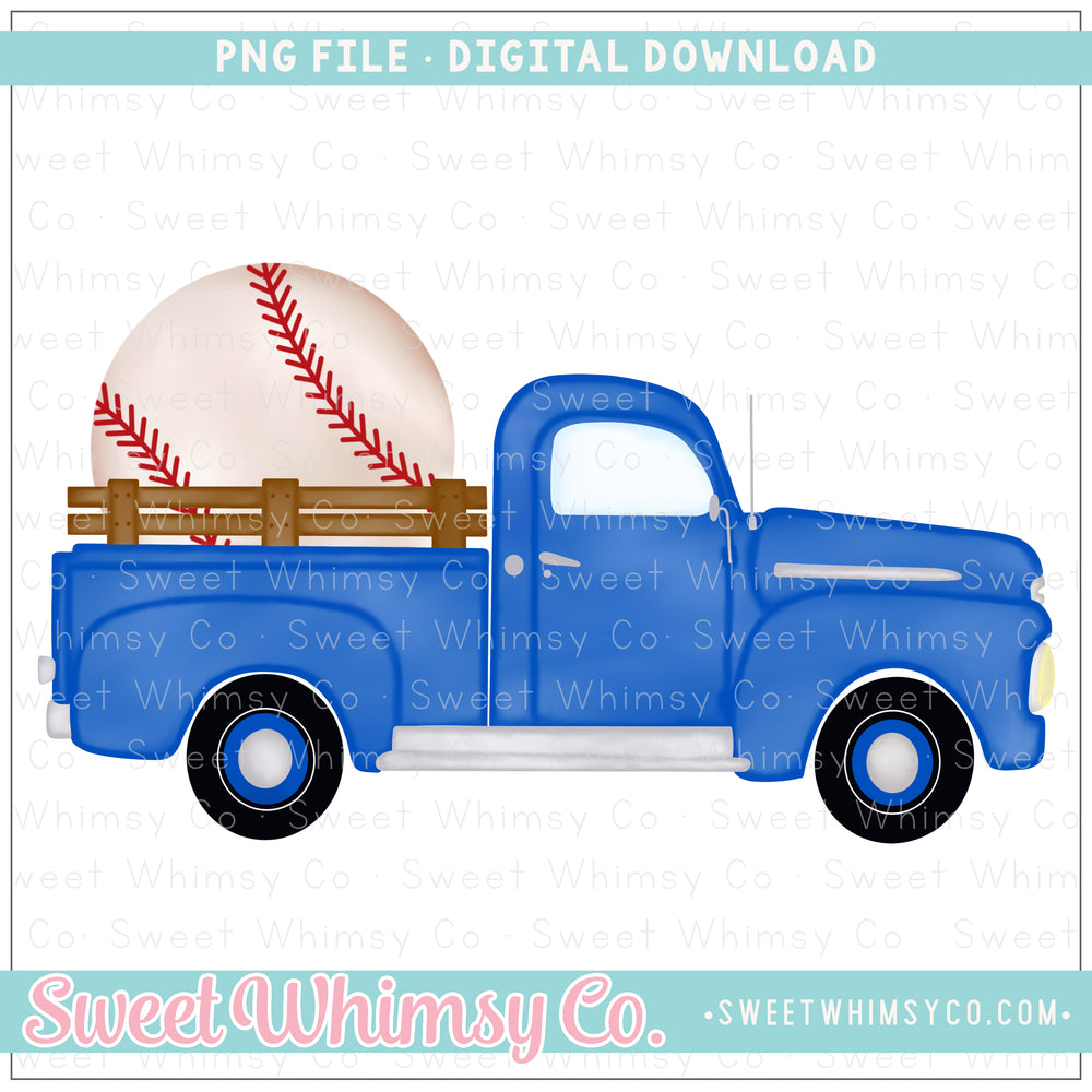 Blue Baseball Vintage Truck PNG